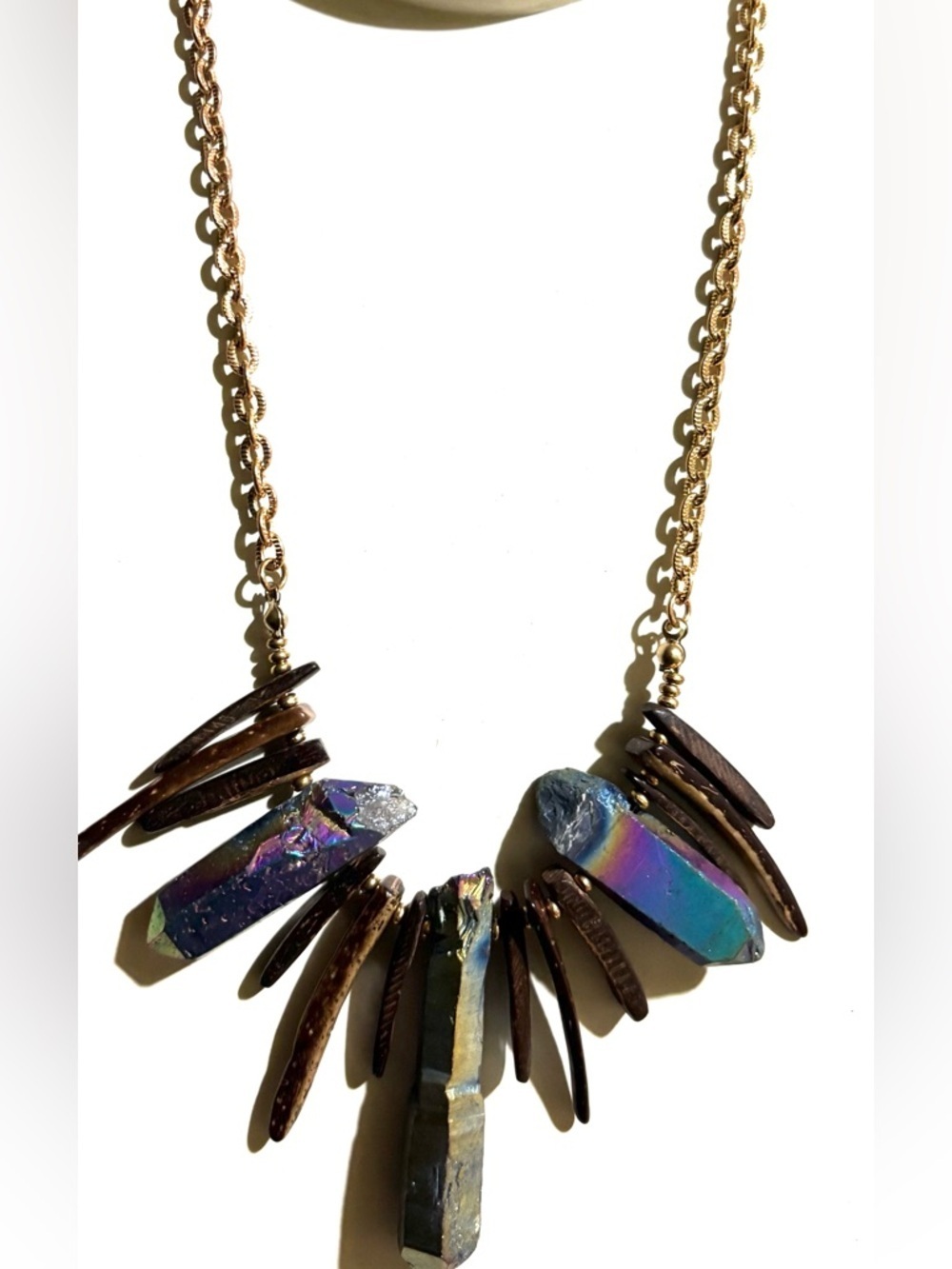 Iridescent Crystal Spike Necklace - Gold Chain